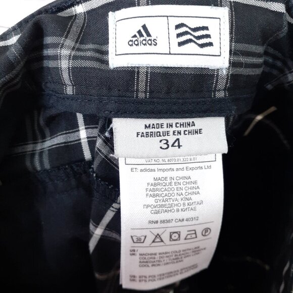 Adidas Mens Flat Front Shorts Size 34 Golf Black White Plaid 264 - Picture 3 of 4